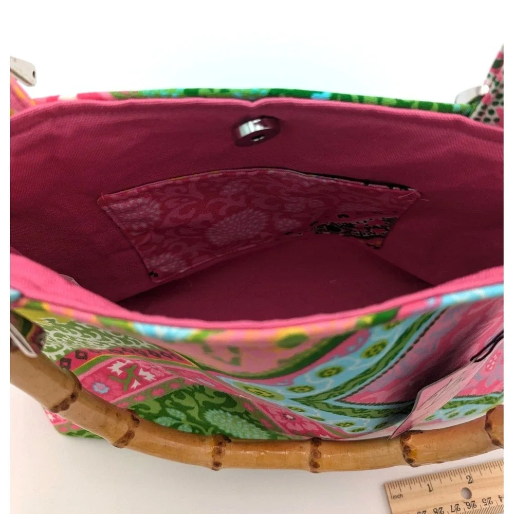 B's Designer Purse -Colorful Patchwork Fabric Bag w/ Bamboo Handles NWT-USA Made